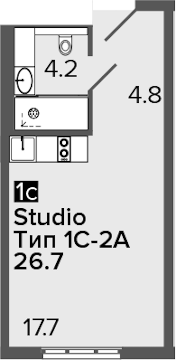 Квартира студия 26.7 м², 15/16 эт., Апарт-отель «ARTSTUDIO M103»